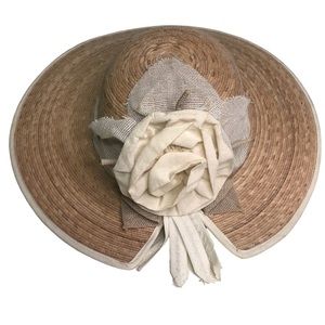 Straw Hat Slit Back Big Brim Floral Womens One Size Fits Most